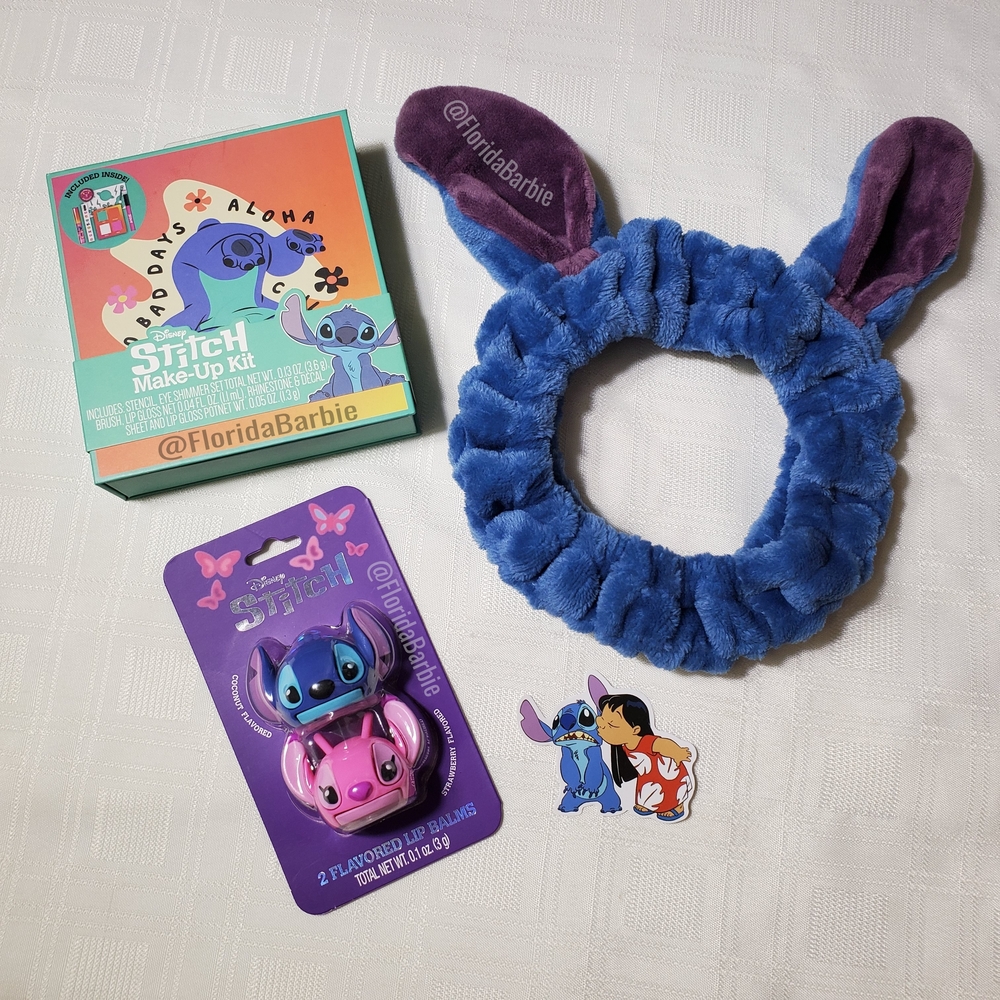 Disney Stitch Makeup Kit Lip Balm Sticker Fuzzy Spa Plush Headband Makeup Set